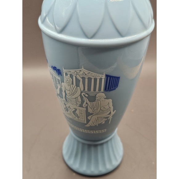 Vintage 1961 Jim Beam Blue Milk Glass Greek Chariots Bottle Empty Decanter - Picture 9 of 13
